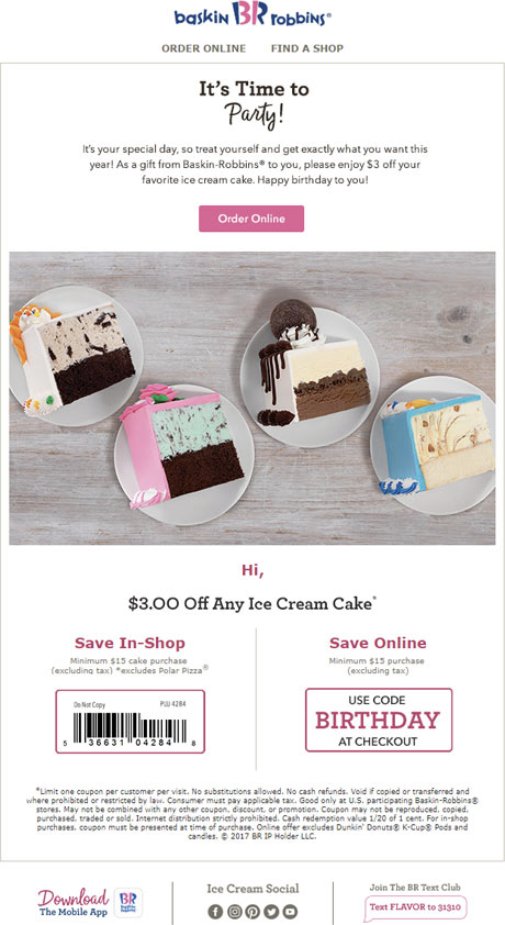 Baskin Robbins Restaurant event email