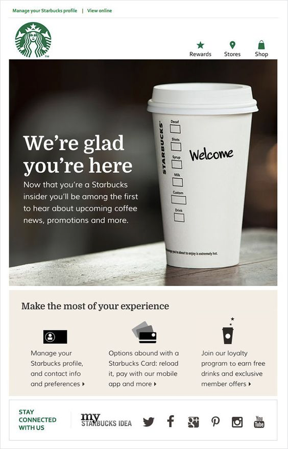 Starbucks restaurant welcome email