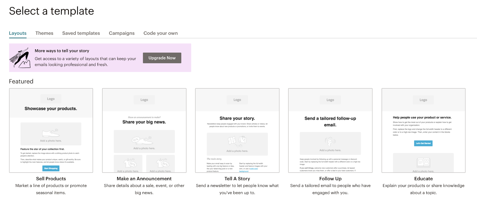 Mailchimp Email builder Layouts