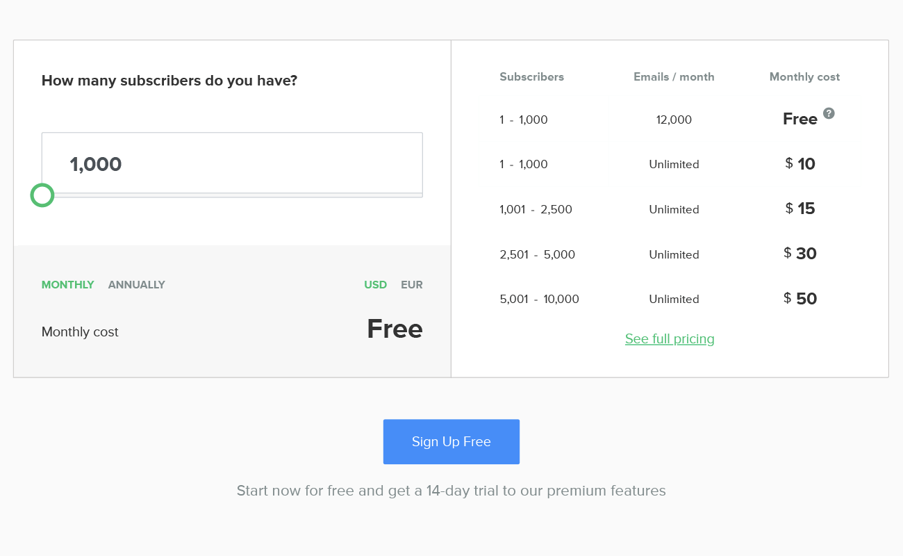 MailerLite pricing