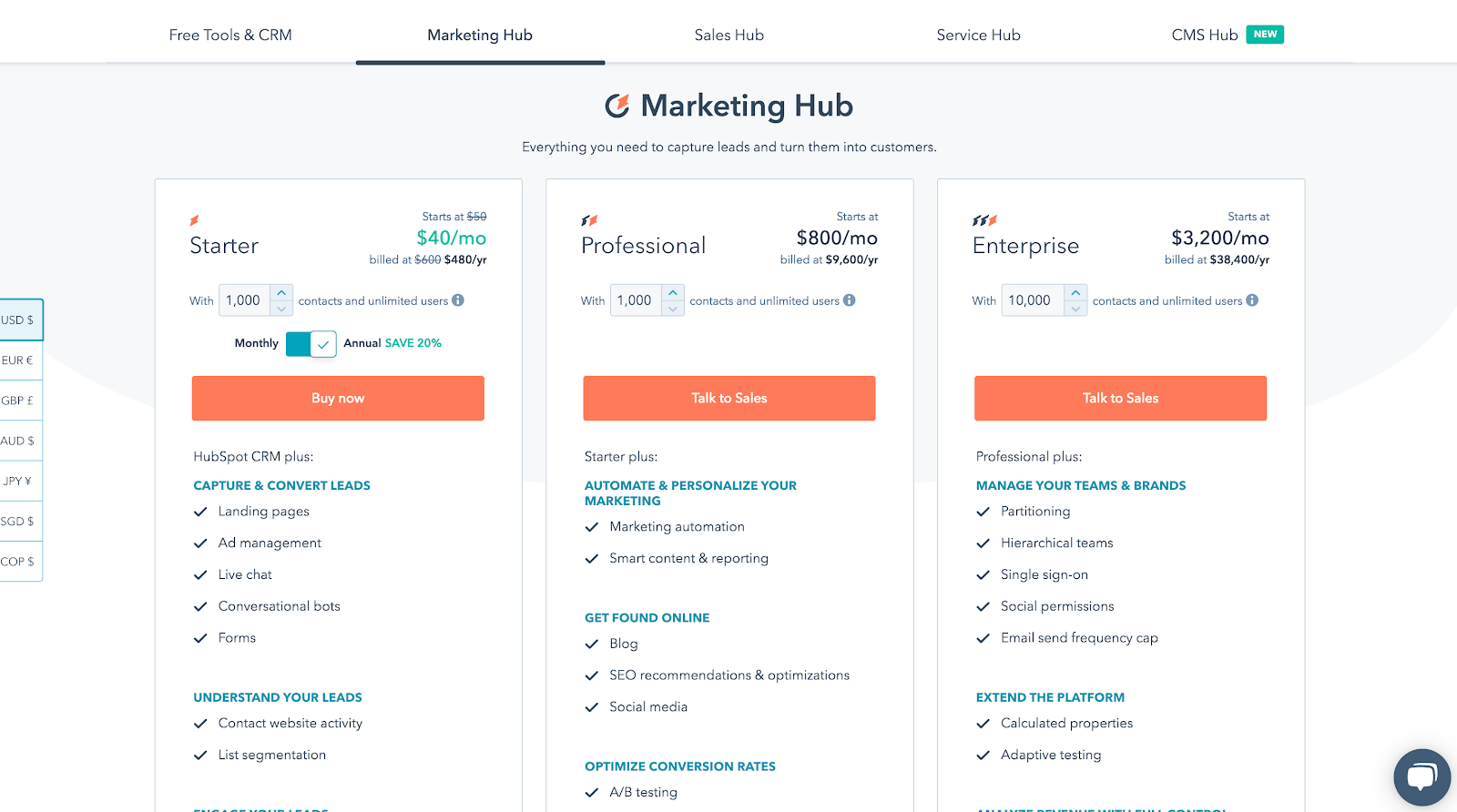 HubSpot pricing