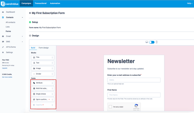Sendinblue form builder