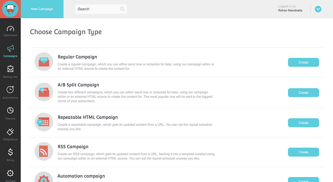 Moosend Dashboard