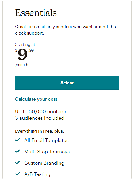 Mailchimp essentials plan