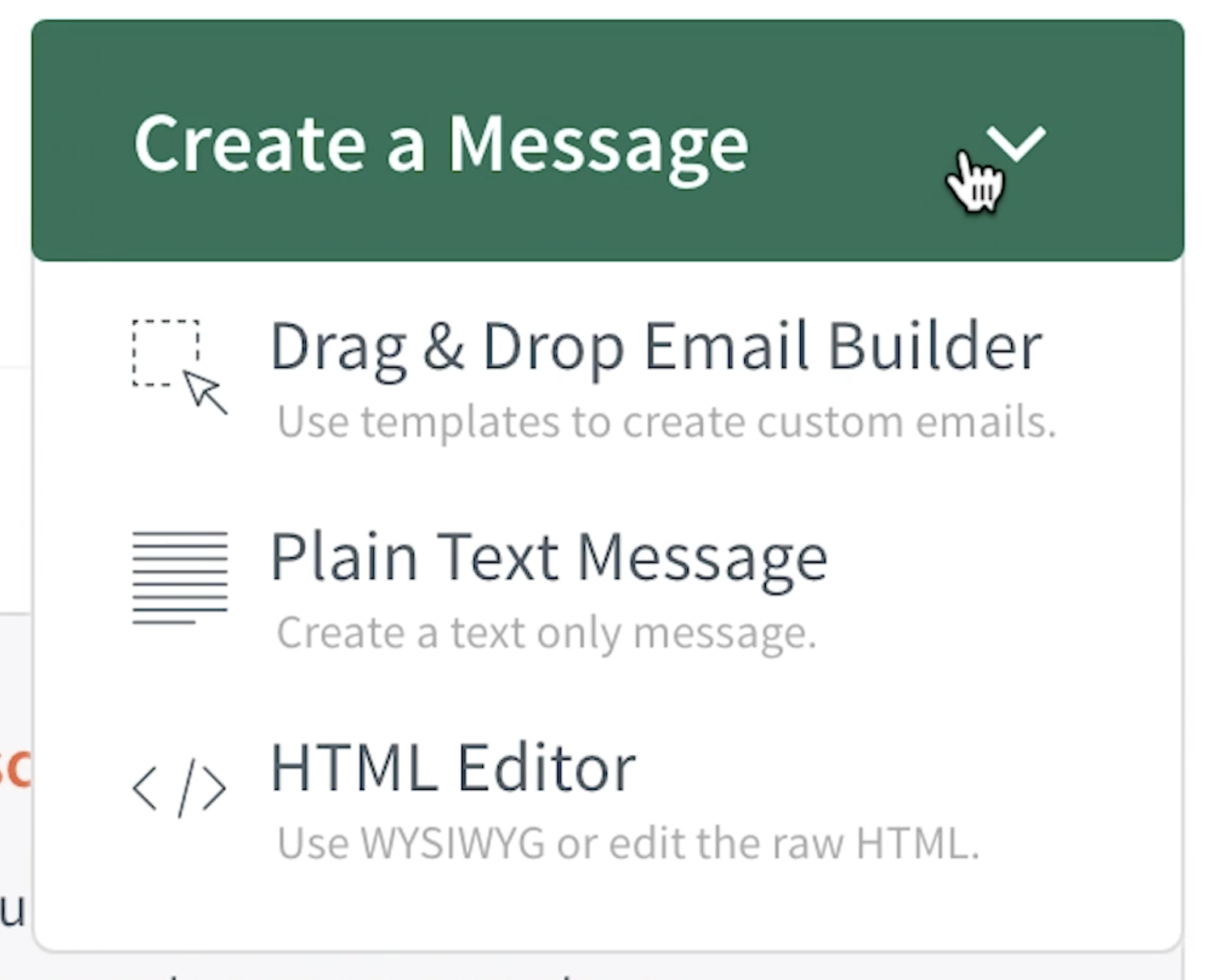 Aweber Create a new message screen