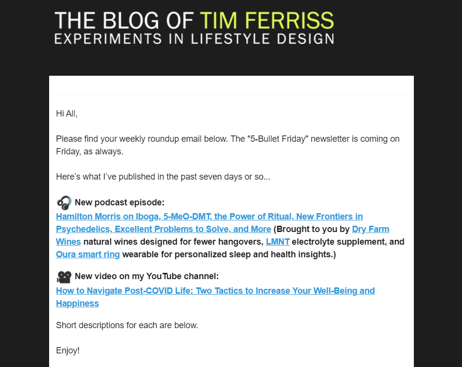 Tim Ferris's broadcast email