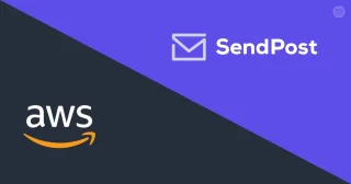 SendPost logo and text displayed on a purple-to-black background.