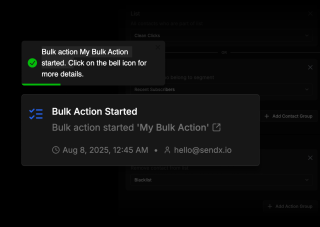 A notification screen on a blacklist displays an email alert for a 