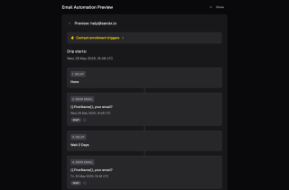 Two delayed emails related to email automation are sent on Wednesday, May 25, 2025, at 9:18 UTC.